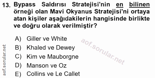 13. soru: Bypass Saldırısı Stratejisi'nin en bilinen örneği olan Mavi Okyanus Stratejisi'ni ortaya atan kişiler aşağıdakilerin…