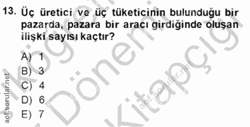 13. soru: Üç üretici ve üç tüketicinin bulunduğu bir pazarda, pazara bir aracı girdiğinde oluşan ilişki sayısı kaçtır? A) 1 B)…