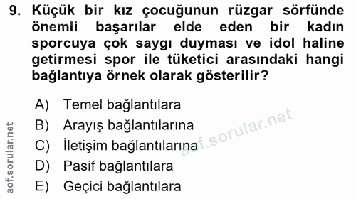 9. soru: Küçük bir kız çocuğunun rüzgar sörfünde önemli başarılar elde eden bir kadın sporcuya çok saygı duyması ve idol halin…