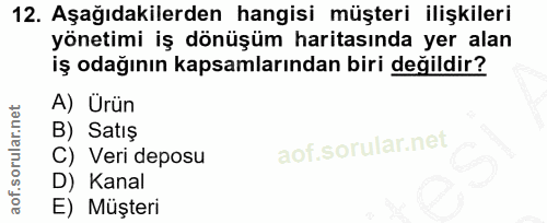 12. soru: Aşağıdakilerden hangisi müşteri ilişkileri yönetimi iş dönüşüm haritasında yer alan iş odağının kapsamlarından biri d…