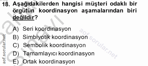 18. soru: Aşağıdakilerden hangisi müşteri odaklı bir örgütün koordinasyon aşamalarından biri değildir? A) Seri koordinasyon B)…
