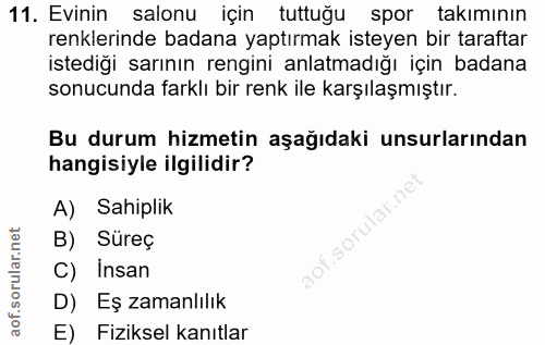 11. soru: Evinin salonu için tuttuğu spor takımının renklerinde badana yaptırmak isteyen bir taraftar istediği sarının rengini…