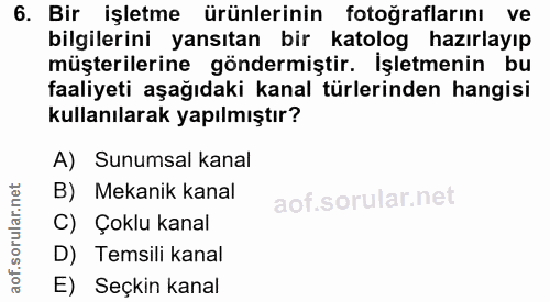 6. soru: Bir işletme ürünlerinin fotoğraflarını ve bilgilerini yansıtan bir katolog hazırlayıp müşterilerine göndermiştir. İşl…
