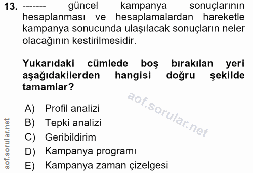 13. soru: güncel kampanya sonuçlarının hesaplanması ve hesaplamalardan hareketle kampanya sonucunda ulaşılacak sonuçların neler…