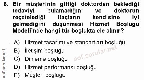 6. soru: Bir müşterinin gittiği doktordan beklediği tedaviyi bulamadığını ve doktorun reçetelediği ilaçların kendisine iyi gel…