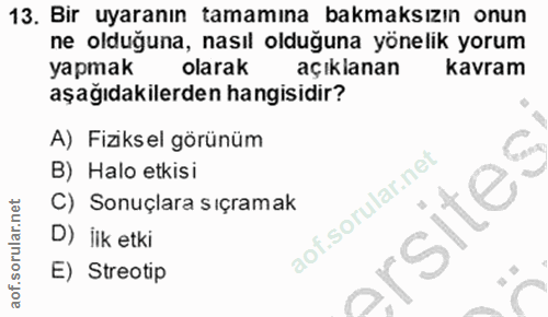 13. soru: Bir uyaranın tamamına bakmaksızın onun ne olduğuna, nasıl olduğuna yönelik yorum yapmak olarak açıklanan kavram aşağı…