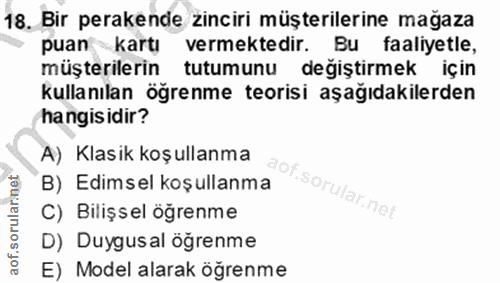 18. soru: Bir perakende zinciri müşterilerine mağaza puan kartı vermektedir. Bu faaliyetle, müşterilerin tutumunu değiştirmek i…