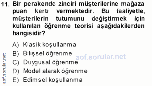 11. soru: Bir perakende zinciri müşterilerine mağaza puan kartı vermektedir. Bu faaliyetle, müşterilerin tutumunu değiştirmek i…