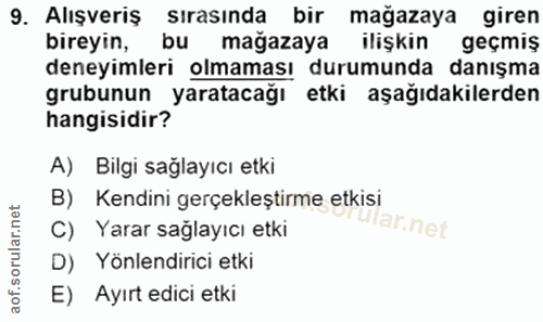 9. soru: Alışveriş sırasında bir mağazaya giren bireyin, bu mağazaya ilişkin geçmiş deneyimleri olmaması durumunda danışma gru…