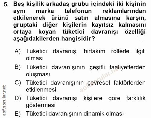 5. soru: Beş kişilik arkadaş grubu içindeki iki kişinin aynı marka telefonun reklamlarından etkilenerek ürünü satın almasına k…