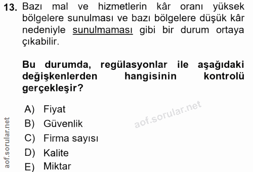 13. soru: Bazı mal ve hizmetlerin kâr oranı yüksek bölgelere sunulması ve bazı bölgelere düşük kâr nedeniyle sunulmaması gibi b…