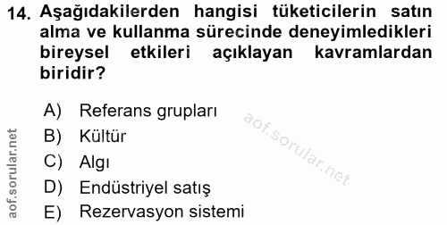 14. soru: Aşağıdakilerden hangisi tüketicilerin satın alma ve kullanma sürecinde deneyimledikleri bireysel etkileri açıklayan k…