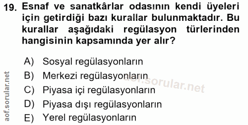 19. soru: Esnaf ve sanatkârlar odasının kendi üyeleri için getirdiği bazı kurallar bulunmaktadır. Bu kurallar aşağıdaki regülas…