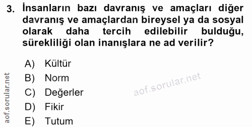 3. soru: Insanların bazı davranış ve amaçları diğer davranış ve amaçlardan bireysel ya da sosyal olarak daha tercih edilebilir…