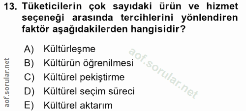 13. soru: Tüketicilerin çok sayıdaki ürün ve hizmet seçeneği arasında tercihlerini yönlendiren faktör aşağıdakilerden hangisidi…