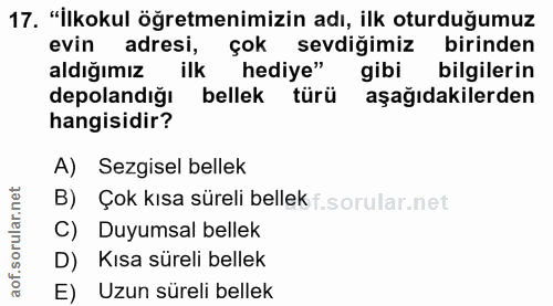 17. soru: "İlkokul öğretmenimizin adı, ilk oturduğumuz evin adresi, çok sevdiğimiz birinden aldığımız ilk hediye" gibi bilgiler…