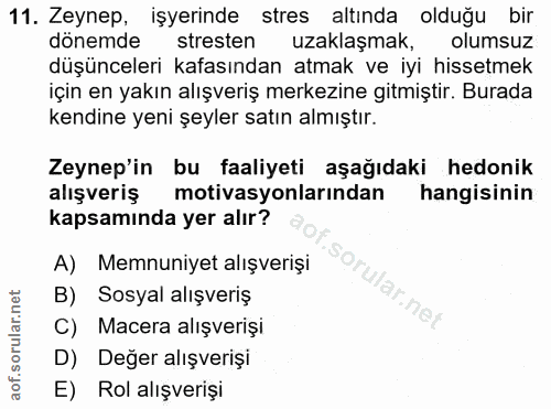 11. soru: Zeynep, işyerinde stres altında olduğu bir dönemde stresten uzaklaşmak, olumsuz düşünceleri kafasından atmak ve iyi h…
