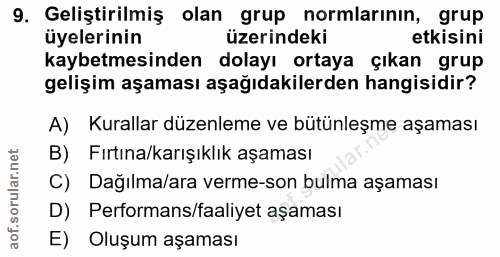 9. soru: Geliştirilmiş olan grup normlarının, grup üyelerinin üzerindeki etkisini kaybetmesinden dolayı ortaya çıkan grup geli…