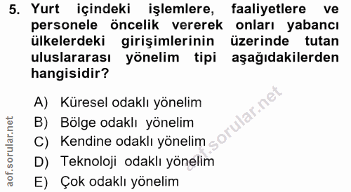 5. soru: Yurt içindeki işlemlere, faaliyetlere ve personele öncelik vererek onları yabancı ülkelerdeki girişimlerinin üzerinde…