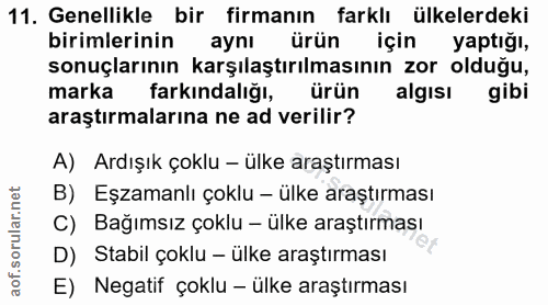 11. soru: Genellikle bir firmanın farklı ülkelerdeki birimlerinin aynı ürün için yaptığı, sonuçlarının karşılaştırılmasının zor…
