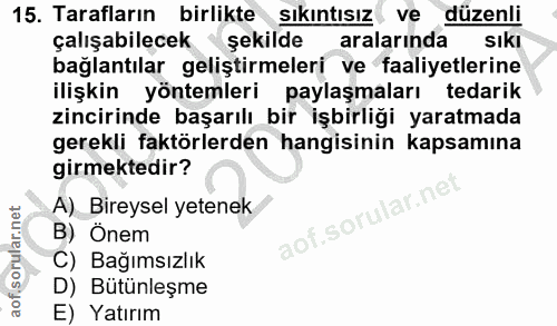 15. soru: Tarafların birlikte sıkıntısız ve düzenli çalışabilecek şekilde aralarında sıkı bağlantılar geliştirmeleri ve faaliye…
