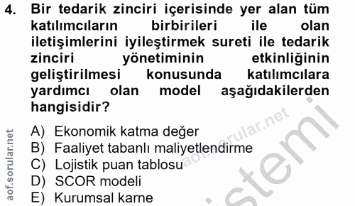 4. soru: Bir tedarik zinciri içerisinde yer alan tüm katılımcıların birbirileri ile olan iletişimlerini iyileştirmek sureti il…