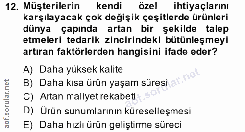 12. soru: Müşterilerin kendi özel ihtiyaçlarını karşılayacak çok değişik çeşitlerde ürünleri dünya çapında artan bir şekilde ta…