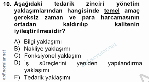 10. soru: Aşağıdaki tedarik zinciri yönetim yaklaşımlarından hangisinde temel amaç gereksiz zaman ve para harcamasının ortadan…