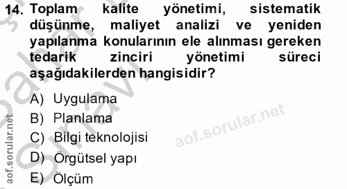 14. soru: Toplam kalite yönetimi, sistematik düşünme, maliyet analizi ve yeniden yapılanma konularının ele alınması gereken ted…