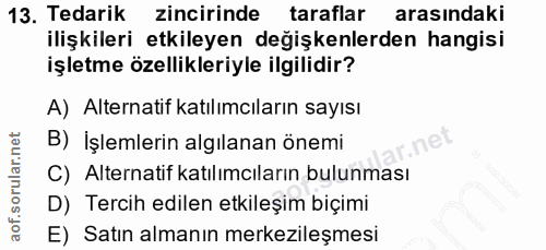 13. soru: Tedarik zincirinde taraflar arasındaki ilişkileri etkileyen değişkenlerden hangisi işletme özellikleriyle ilgilidir?…
