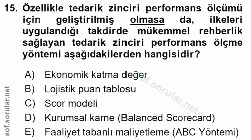 15. soru: Özellikle tedarik zinciri performans ölçümü için geliştirilmiş olmasa da, ilkeleri uygulandığı takdirde mükemmel rehb…