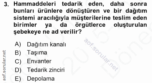 3. soru: Hammaddeleri tedarik eden, daha sonra bunları ürünlere dönüştüren ve bir dağıtım sistemi aracılığıyla müşterilerine t…