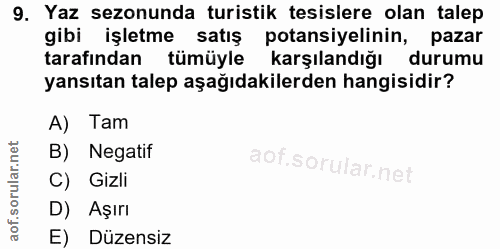 9. soru: Yaz sezonunda turistik tesislere olan talep gibi işletme satış potansiyelinin, pazar tarafından tümüyle karşılandığı…