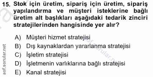 15. soru: Stok için üretim, sipariş için üretim, sipariş yapılandırma ve müşteri isteklerine bağlı üretim alt başlıkları aşağıd…