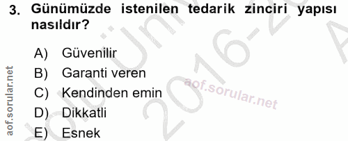 3. soru: Günümüzde istenilen tedarik zinciri yapısı nasıldır? A) Güvenilir B) Garanti veren C) Kendinden emin D) Dikkatli E) E…