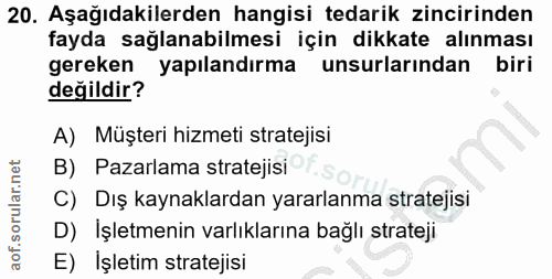 20. soru: Aşağıdakilerden hangisi tedarik zincirinden fayda sağlanabilmesi için dikkate alınması gereken yapılandırma unsurları…