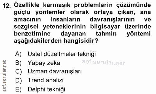 12. soru: Özellikle karmaşık problemlerin çözümünde güçlü yöntemler olarak ortaya çıkan, ana amacının insanlarin davranışlarını…