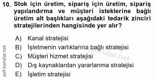 10. soru: Stok için üretim, sipariş için üretim, sipariş yapılandırma ve müşteri isteklerine bağlı üretim alt başlıkları aşağıd…