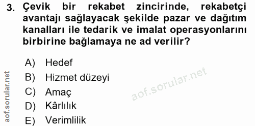 3. soru: Çevik bir rekabet zincirinde, rekabetçi avantajı sağlayacak şekilde pazar ve dağıtım kanalları ile tedarik ve imalat…