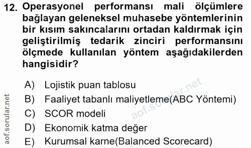 12. soru: Operasyonel performansı mali ölçümlere bağlayan geleneksel muhasebe yöntemlerinin bir kısım sakıncalarını ortadan kal…
