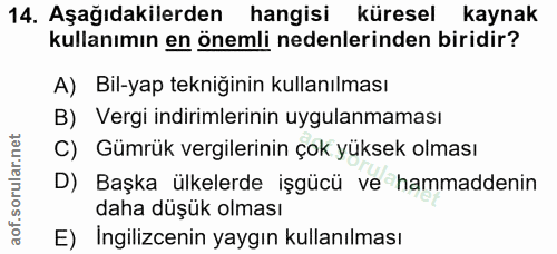 14. soru: Aşağıdakilerden hangisi küresel kaynak kullanımın en önemli nedenlerinden biridir? A) Bil-yap tekniğinin kullanılması…