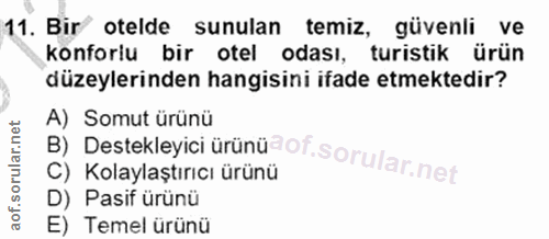 11. soru: Bir otelde sunulan temiz, güvenli ve konforlu bir otel odasi, turistik ürün düzeylerinden hangisini ifade etmektedir?…
