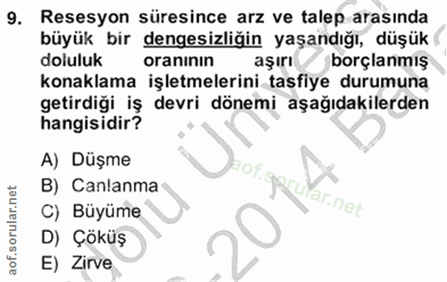 9. soru: Resesyon süresince arz ve talep arasında büyük bir dengesizliğin yaşandığı, düşük doluluk oranının aşırı borçlanmış k…