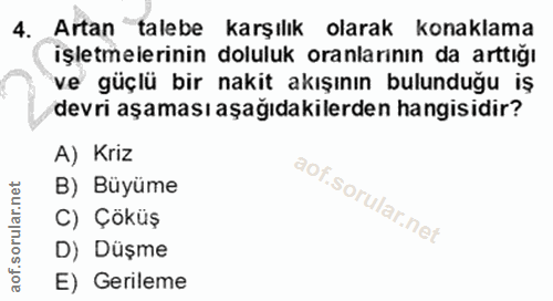 4. soru: Artan talebe karşılık olarak konaklama işletmelerinin doluluk oranlarının da arttığı ve güçlü bir nakit akışının bulu…