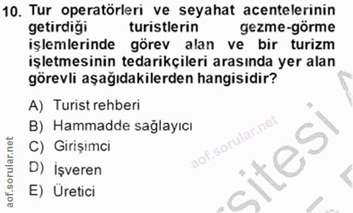 10. soru: Tur operatörleri ve seyahat acentelerinin getirdiği turistlerin gezme-görme işlemlerinde görev alan ve bir turizm işl…