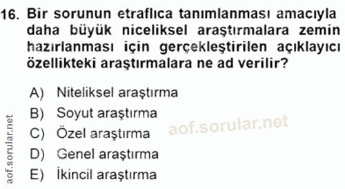16. soru: Bir sorunun etraflica tanimlanması amacıyla daha büyük niceliksel araştırmalara zemin hazırlanması için gerçekleştiri…