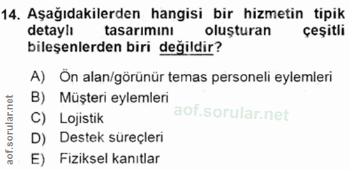 14. soru: Aşağıdakilerden hangisi bir hizmetin tipik detaylı tasarımını oluşturan çeşitli bileşenlerden biri değildir? A) Ön al…