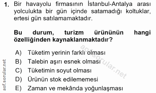 1. soru: Bir havayolu firmasının İstanbul-Antalya arası yolculukta bir gün içinde satamadığı koltuklar, ertesi gün satılamamak…