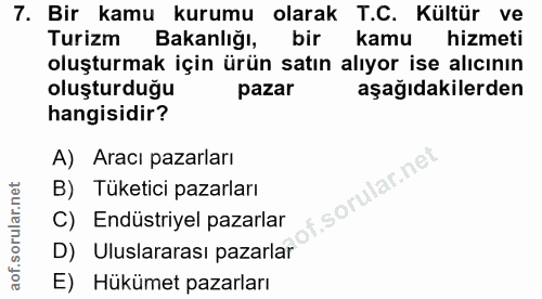 7. soru: Bir kamu kurumu olarak T.C. Kültür ve Turizm Bakanlığı, bir kamu hizmeti oluşturmak için ürün satın alıyor ise alıcın…