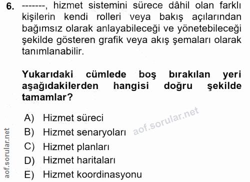 6. soru: -----, hizmet sistemini sürece dâhil olan farklı kişilerin kendi rolleri veya bakış açılarından bağımsız olarak anlay…